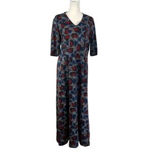 Vintage 60s Saks Fifth Avenue Maxi Dress Abstract Print Blue Red